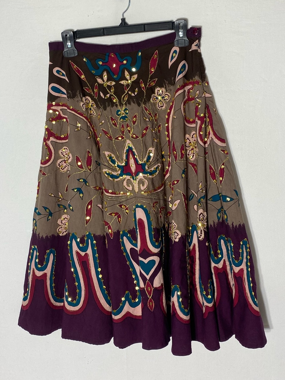 Vintage Y2K Vero Moda Embellished Purple & Taupe A Line Midi Skirt M Boho